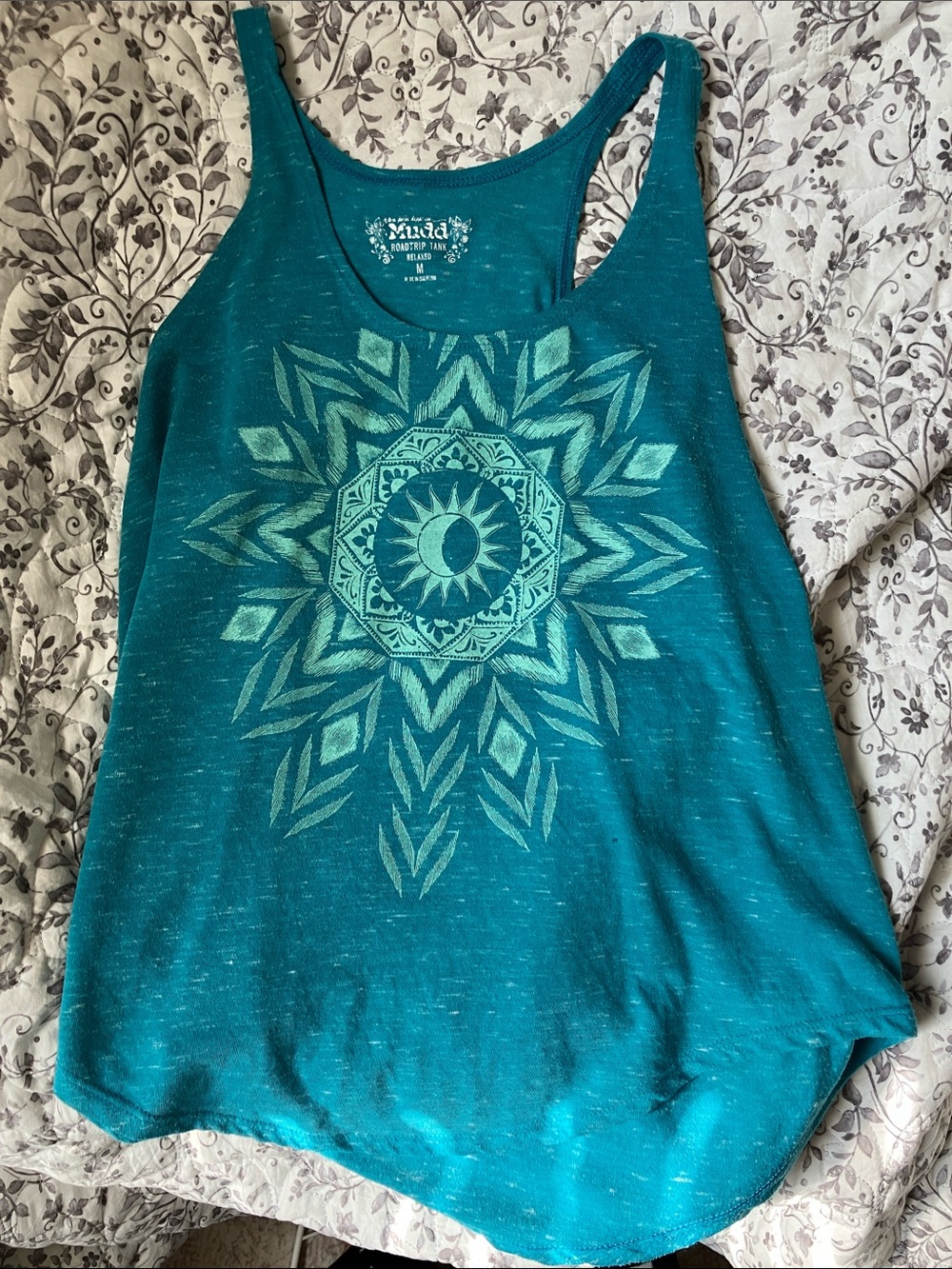 Mudd Teal Tank Top with Sun Mandala Graphic